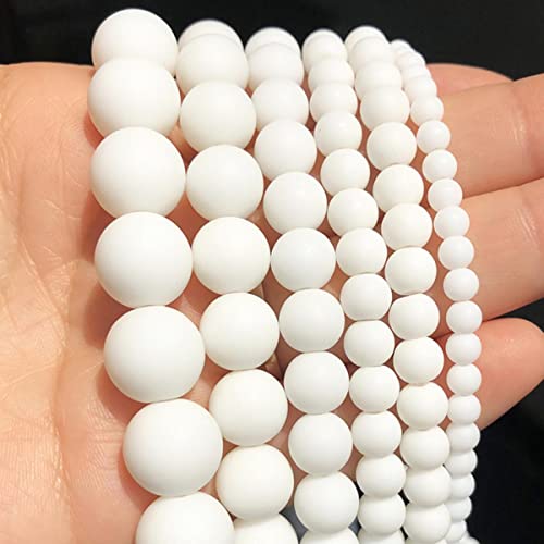 HYQOUKLR Perlen zur Herstellung von Schlüsselanhängern, Runde Steinperlen zur Schmuckherstellung, mehrfarbig, 4–12 mm, Packung mit 5 Größen(White Agate,6mm 61pcs) von HYQOUKLR