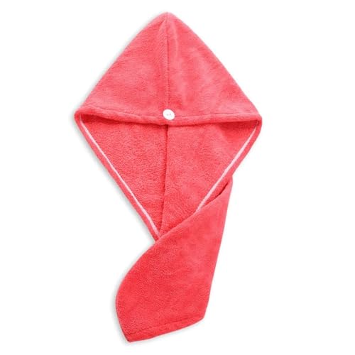 Haartrocknungshaube, Duschhaube, Bambuskohle Haar Turban Handtuch Kappe Schleife Knopf Multicolor Erwachsene(1 Layer Red) von HYQOUKLR