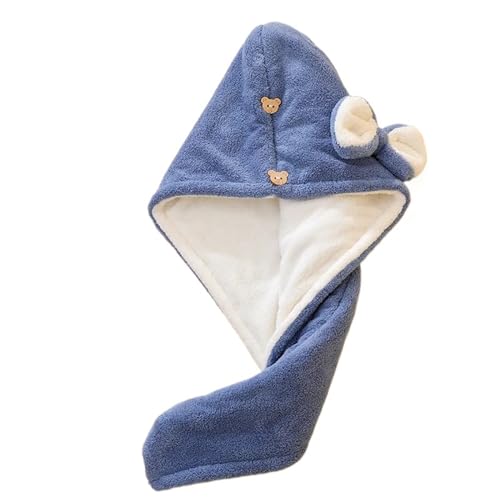 Haartrocknungshaube, Duschhaube, Bambuskohle Haar Turban Handtuch Kappe Schleife Knopf Multicolor Erwachsene(2 Layer Dark Blue) von HYQOUKLR