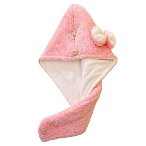 Haartrocknungshaube, Duschhaube, Bambuskohle Haar Turban Handtuch Kappe Schleife Knopf Multicolor Erwachsene(2 Layer Pink) von HYQOUKLR