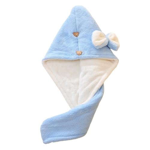 Haartrocknungshaube, Duschhaube, Bambuskohle Haar Turban Handtuch Kappe Schleife Knopf Multicolor Erwachsene(2 Layer Sky Blue) von HYQOUKLR