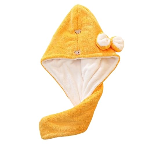 Haartrocknungshaube, Duschhaube, Bambuskohle Haar Turban Handtuch Kappe Schleife Knopf Multicolor Erwachsene(2 Layer Yellow) von HYQOUKLR