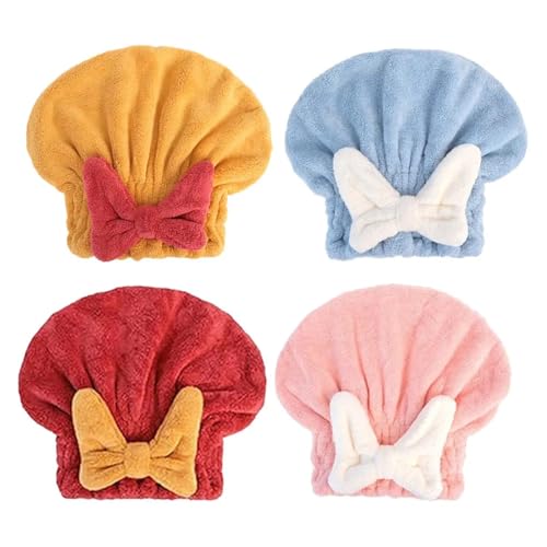 Haartrocknungshaube, Duschhaube, Korallensamt-Haartrocknerkappe, Turban-Handtuch mit Schleife, mehrfarbig, mehrere Größen(Mix-4pc,4PCS) von HYQOUKLR