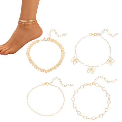 1 Stück doppellagiges Liebes-Fußkettchen für Damen, verstellbares Sommer-Barfuß-Strand-Fußkettchen aus Edelstahl, Modeschmuck von HYRKOTW