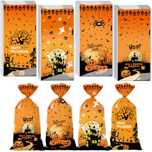 100 Stück Halloween Süßigkeiten Tüten Plastik Bonbon Verpackungstüten cellophantüten Plätzchen Tüten für Halloween Snack Party Süßigkeiten Gastgeschenke (B) von HYRKOTW