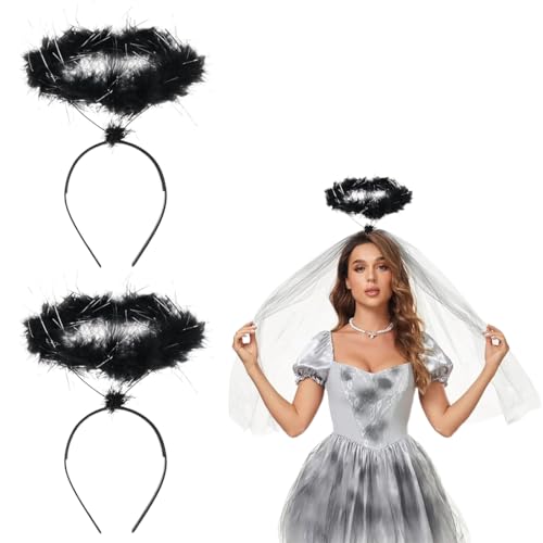 2 Stück Haarreif Heiligenschein Haarreif für Engel Engel Kopfschmuck Haarreif Halloween Fasching Karneval Party Accessoire als Ergänzung zum Engel Kostüm (Schwarz) von HYRKOTW