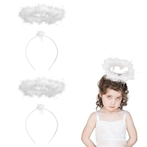 2 Stück Haarreif Heiligenschein Haarreif für Engel Engel Kopfschmuck Haarreif Halloween Fasching Karneval Party Accessoire als Ergänzung zum Engel Kostüm (Weiß) von HYRKOTW