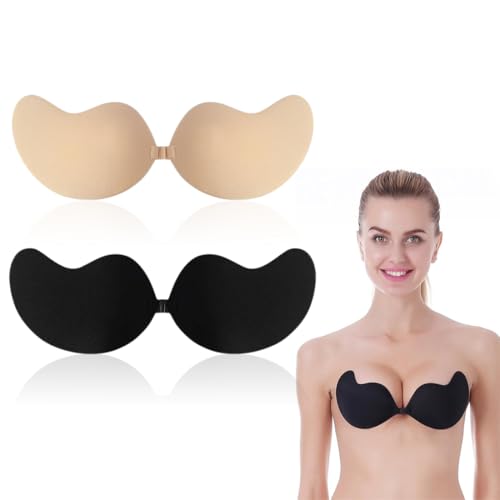 2 Stück Klebe BH Push Up Rückenfrei Trägerlos BH ohne träger Klebe-BHS große Brust Wiederverwendbare Unsichtbar für kleine brüste Brautkleid Damen Rückenfreies Kleid von HYRKOTW