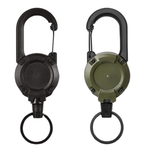 2 Stück Schlüsselanhänger Ausziehbar, Einziehbarer Schlüsselanhänger, Schlüsselband Ausziehbar Ausweis mit Stahldrahtseil, Ausweishalter Ausziehbar mit Karabiner (Schwarz + Armeegrün) von HYRKOTW