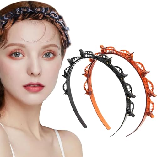 2er-Pack geflochtene Haarnadeln, doppellagige Haarspangen, Frisurhilfe-Stirnband-Clips, Pony-Haarspangen, geflochtene Stirnbänder, Styling-Zubehör für Frauen und Mädchen von HYRKOTW
