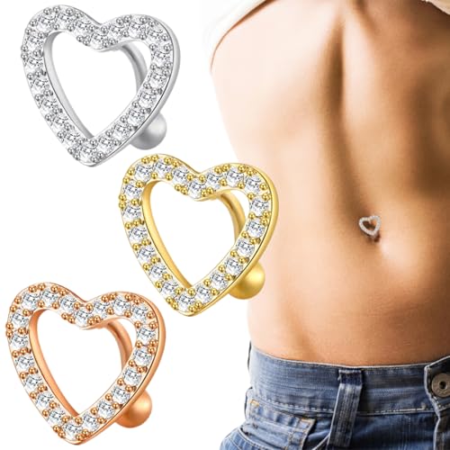 3 Stück Bauchnabelpiercing, Piercing Bauchnabel Chirurgenstahl Perle Diamant Bauchpiercing Nabelpiercing Piercing Schmuck für Damen Herren, Herz-Bauchnabelpiercing von HYRKOTW