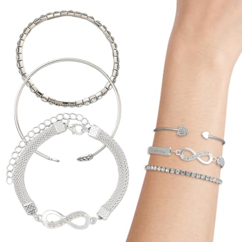 3 Stück Herz-offenes Armband, böhmisches Kristall-Armband, verstellbares Damen-Armband, geeignet für Frauen und Mädchen, Freunde, Tochter-Schmuckgeschenke von HYRKOTW