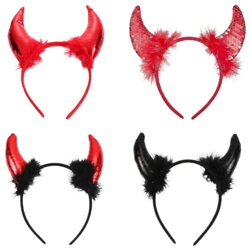 4 Stück teufelshörner Teufelsohren Teufel Ohren Haarband Haarreifen Fasching Karneval Halloween Party Kostüm Haarschmuck Stirnband Headwear Hörner von HYRKOTW