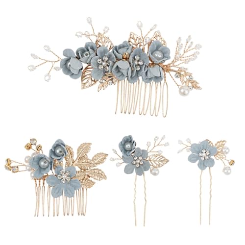 4er Pack Blattgold Haarkamm, Braut Blumen Haarkamm Haarspangen, Hochzeit Haarkamm, Braut Haarschmuck, Strass Brautschmuck von HYRKOTW