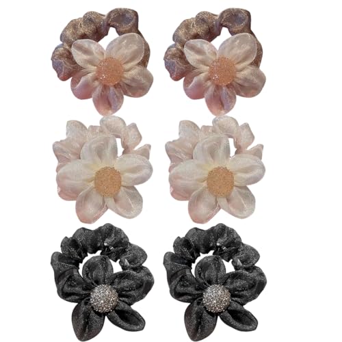 6 Stück Netz-Haarbänder, Blumen-Haargummis, Blumen-Haar-Accessoires, Blumen-Haarspangen, Haar-Accessoires für Frauen und Mädchen von HYRKOTW