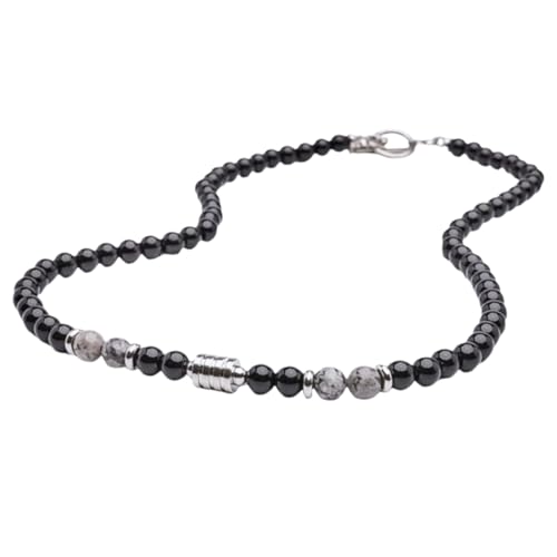Halskette für Herren mit 6mm Kartenstein + Obsidian Perlen – Perlenkette Herren – Obsidian Kette Schmuck – Perlenkette & Halskette Herren Stilvoll – Kette Jungs & Mens Jewellery – Mit Samtbeutel von HYRKOTW