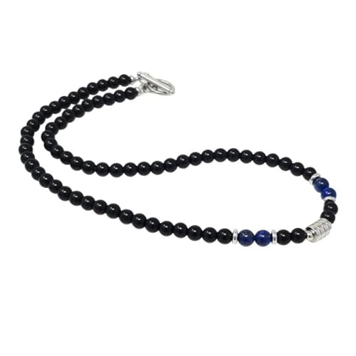 Halskette für Herren mit 6mm Lapislazuli + Obsidian Perlen – Perlenkette Herren – Obsidian Kette Schmuck – Perlenkette & Halskette Herren Stilvoll – Kette Jungs & Mens Jewellery – Mit Samtbeutel von HYRKOTW