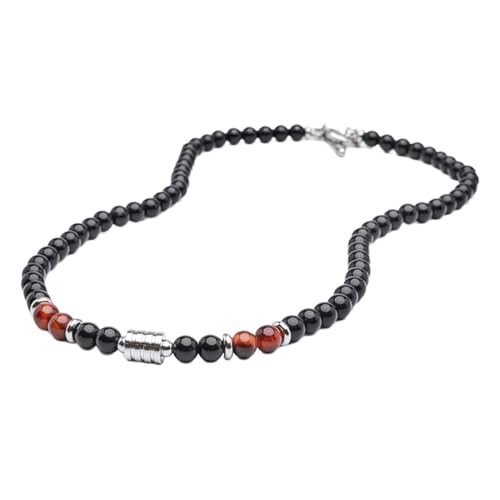 Halskette für Herren mit 6mm Roter Augenstein + Obsidian Perlen – Perlenkette Herren – Obsidian Kette Schmuck – Perlenkette & Halskette Herren Stilvoll – Kette Jungs & Mens Jewellery – Mit Samtbeutel von HYRKOTW