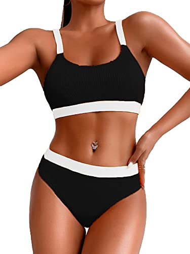 HYSENM Bikini Damen Set Sexy Badeanzüge Zweiteiler Kontrastfarbe Badenmode Swimsuit Sport Fitness Standup-Paddeln von HYSENM