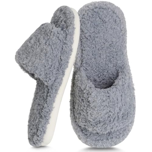 HYSENM Damen Hausschuhe Warme Faux Pelz Slippers Weiche Flache Plüsch Pantoffeln Winter Flauschige Schlappen für Damen Rutschfeste Outdoor/Indoor Offene Hausschuhe von HYSENM
