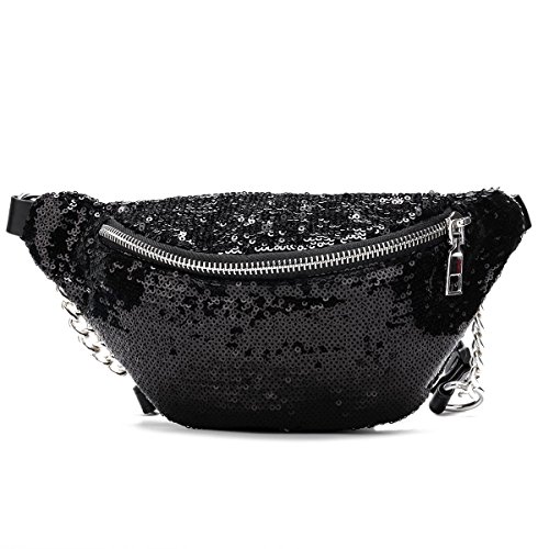 HYSoogut Bauchtasche Damen Elegant Gürteltasche Hüfttasche Umhängetaschen Brusttasche Laufen Reisen Party Wandern Outdoor Taschen (Schwarz) von HYSoogut