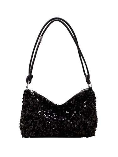 HYSoogut Umhängetasche Mode Schultertasche Damen Handtasche Party Henkeltasche mit Pailletten Tasche mit Reißverschluss Schwarz von HYSoogut