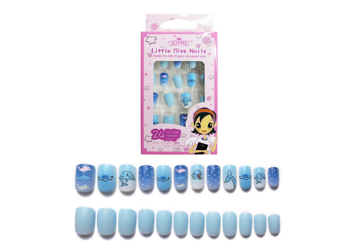 HYTIREBY Kunstfingernägel Kindernägel Künstliche Nagelspitzen für Kinder Falsche Fingernägel, 24-tlg., Kinder Nagelkunst Dekoration (Blue Theme) von HYTIREBY