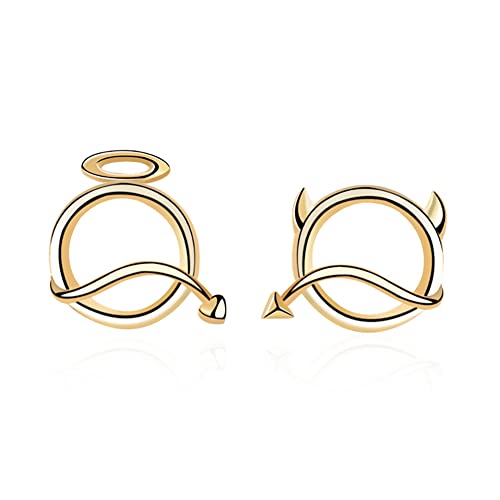 HYTLH S925 Sterling Silber Teufel Engel Ohrstecker Damen Mädchen Einfache Kleine Volley Asymmetrische Silber Ohrringe,14K Gold HYTLH S925 Sterling Silber Teufel Engel Ohrstecker Damen Mädchen Einfache Kleine Volley Asymmetrische Silber Ohrringe,14K Gold von HYTLH