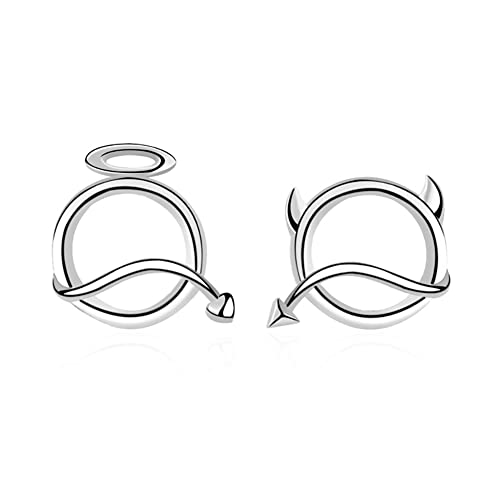 HYTLH S925 Sterling Silber Teufel Engel Ohrstecker Damen Mädchen Einfache Kleine Volley Asymmetrische Silber Ohrringe,White Gold HYTLH S925 Sterling Silber Teufel Engel Ohrstecker Damen Mädchen Einfache Kleine Volley Asymmetrische Silber Ohrringe,White Gold von HYTLH