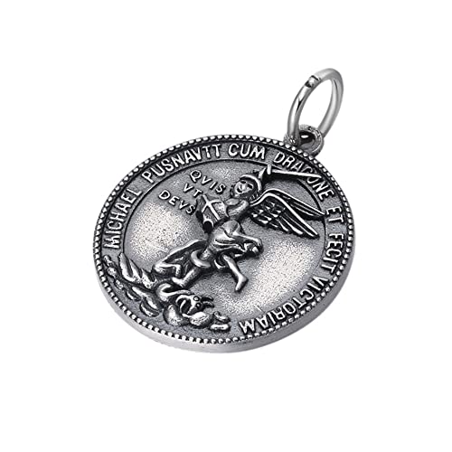 S925 Sterling Silber Michael Erzengel Runde Medaille Anhänger Herren Retro Mode Halskette Anhänger Geeignet Für Den Alltag Party Urlaub Geschenk S925 Sterling Silber Michael Erzengel Runde Medaille Anhänger Herren Retro Mode Halskette Anhänger Geeignet Für Den Alltag Party Urlaub Geschenk von HYTLH