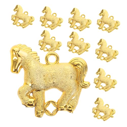 HYTROVE 10 Stück Goldene Pferdeanhänger Glücksbringer und Feng Shui Schmuck für Taschen Schlüsselanhänger Vielseitige Dekoration für Frauen und Diy Schmuckgestaltung von HYTROVE