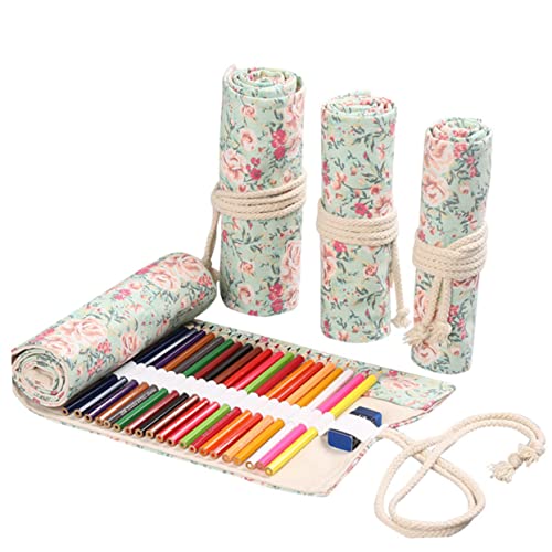 HYTROVE 1stück Großer Kapazitäts-federmäppchen Aus Canvas Mit Floralem Design Tragbare Rolltasche Für Stifte Fächer Für Buntstifte Marker Und Schreibutensilien Für Schule Und von HYTROVE