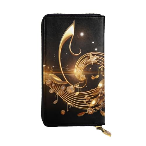 HYTTER Geldbörse aus Leder - Stilvolle und langlebige Geldbörse für Damen mit mehreren Fächern und Reißverschluss-Design, goldene Musiknote mit glänzendem Sternenmuster, Schwarz, Einheitsgröße von HYTTER