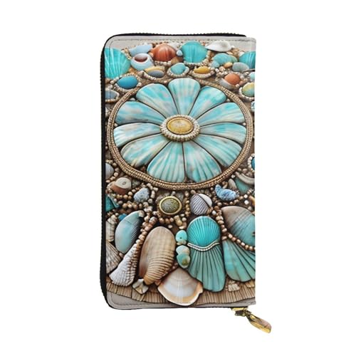 HYTTER Geldbörse aus Leder - Stilvolle und langlebige Geldbörse für Damen mit mehreren Fächern und Reißverschluss-Design Beach Shell Sea Collection Vintage Boho Muster, Schwarz, Einheitsgröße, Schwarz von HYTTER