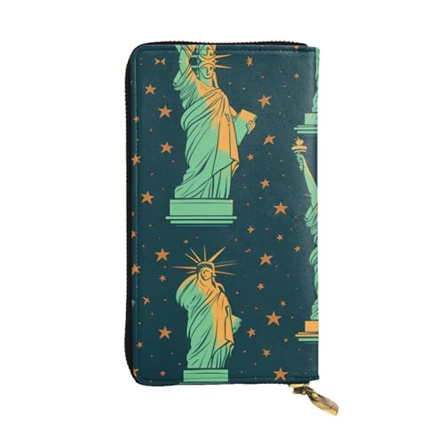 HYTTER Geldbörse aus Leder - Stilvolle und langlebige Geldbörse für Damen mit mehreren Fächern und Reißverschluss-Design Freiheitsstatue im NYC-Muster, Schwarz, Einheitsgröße, Schwarz , Einheitsgröße von HYTTER