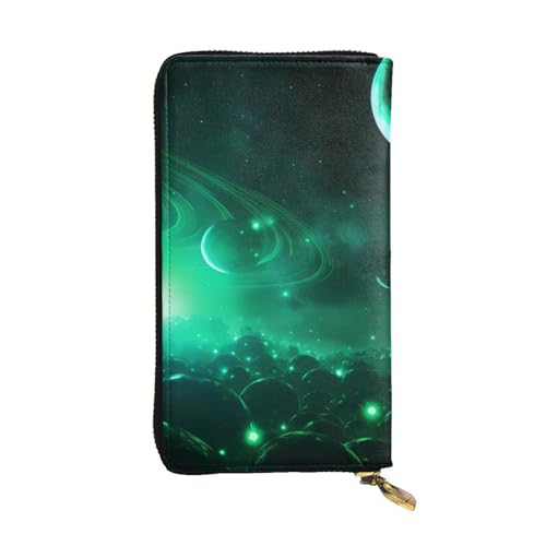 HYTTER Geldbörse aus Leder - Stilvolle und langlebige Geldbörse für Damen mit mehreren Fächern und Reißverschluss-Design Galaxy Green Pattern Schwarz Einheitsgröße, Schwarz , Einheitsgröße von HYTTER