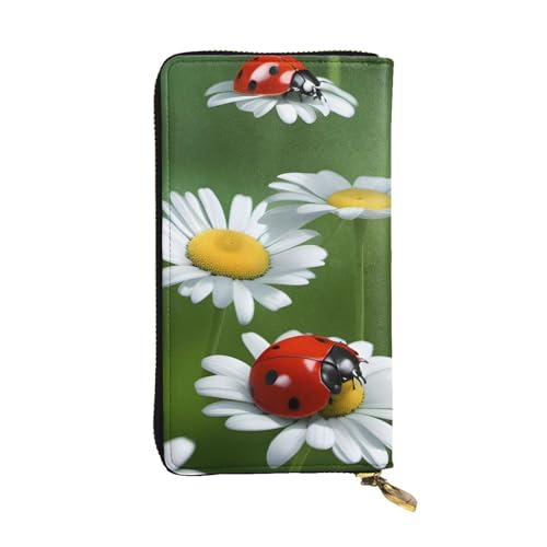 HYTTER Geldbörse aus Leder - Stilvolle und langlebige Geldbörse für Damen mit mehreren Fächern und Reißverschluss-Design Marienkäfer auf Gänseblümchenmuster, Schwarz, Einheitsgröße, Schwarz , von HYTTER