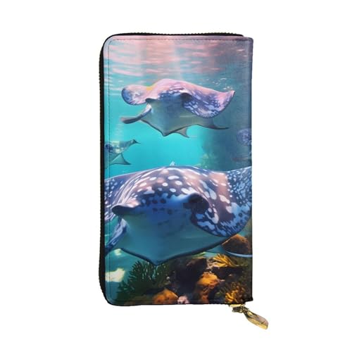 HYTTER Geldbörse aus Leder - Stilvolle und langlebige Geldbörse für Damen mit mehreren Fächern und Reißverschluss-Design Meerestiere Stachelrochenmuster, Schwarz, Einheitsgröße, Schwarz , von HYTTER