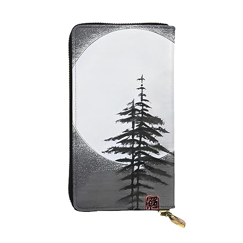 HYTTER Geldbörse aus Leder - Stilvolle und langlebige Geldbörse für Damen mit mehreren Fächern und Reißverschluss-Design Mondkieferbaum-Muster, Schwarz, Einheitsgröße, Schwarz , Einheitsgröße von HYTTER