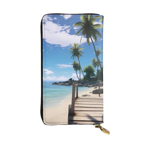 HYTTER Geldbörse aus Leder - Stilvolle und langlebige Geldbörse für Damen mit mehreren Fächern und Reißverschluss-Design Paradies Strand Palmen Muster, Schwarz, Einheitsgröße, Schwarz , Einheitsgröße von HYTTER