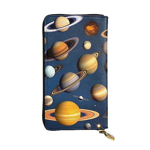 HYTTER Geldbörse aus Leder - Stilvolle und langlebige Geldbörse für Damen mit mehreren Fächern und Reißverschluss-Design Sonnensystem Planeten Muster, Schwarz, Einheitsgröße, Schwarz , Einheitsgröße von HYTTER