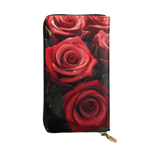 HYTTER Geldbörse aus Leder – stilvolle und langlebige Geldbörse für Damen mit mehreren Fächern und Reißverschluss-Design Rot Rosen Muster, Schwarz, Einheitsgröße, Schwarz , Einheitsgröße von HYTTER