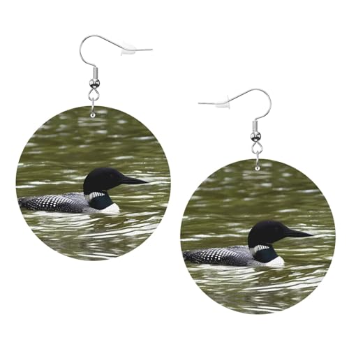 Loon Nature Ohrringe mit Vogeldruck, modisch, rund, stilvoll und schön, leicht, baumelnd für Damen und Mädchen, Einheitsgröße, Leder von HYTTER