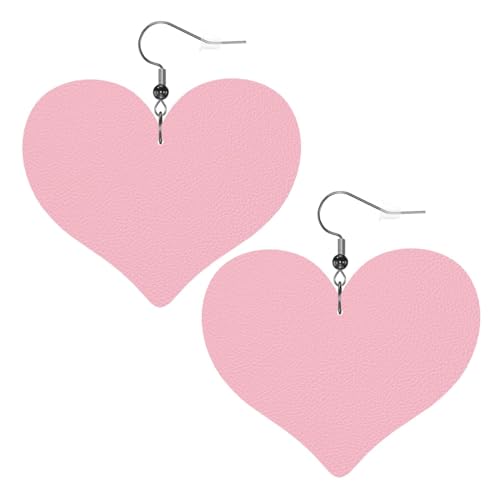 Modische Herz-Ohrringe, einfarbig, rosa Drucke, stilvoll und schön, leicht, baumelnd für Damen und Mädchen, Einheitsgröße, Leder von HYTTER