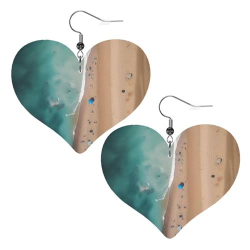 Modische Herz-Ohrringe mit Luftansicht auf den Strand, stilvoll und schön, leicht, baumelnd für Frauen und Mädchen, Einheitsgröße, Leder von HYTTER