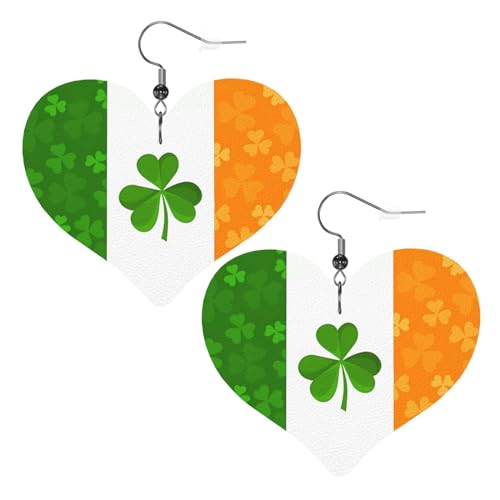 Modische Herz-Ohrringe mit irischer Flagge, stilvoll und schön, leicht, baumelnd für Frauen und Mädchen, Einheitsgröße, Leder von HYTTER