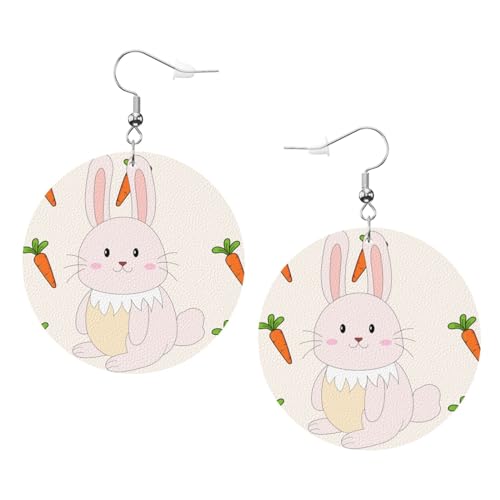 Smiling Rabbit Prints Fashion Round Earrings Pendant Stylish and Beautiful Lightweight Dangle for Women Girls, Einheitsgröße, Leder von HYTTER