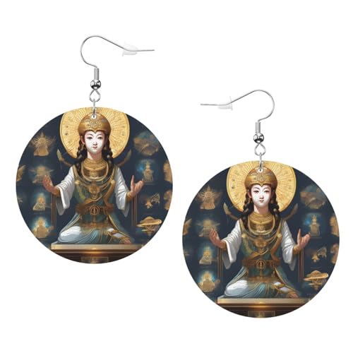 Statue of God Prints Fashion Round Earrings Pendant Stylish and Beautiful Lightweight Dangle for Women Girls, Einheitsgröße, Leder von HYTTER