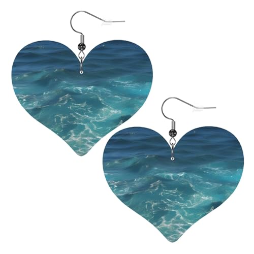The Deep Ocean Prints Fashion Heart Earrings Pendant Stylish and Beautiful Lightweight Dangle for Women Girls, Einheitsgröße, Leder von HYTTER