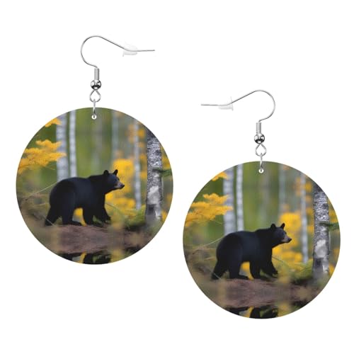rge and small black bears Prints Fashion round earrings Pendant Stylish and beautiful Lightweight Dangle for Women Girls, Einheitsgröße, Leder von HYTTER